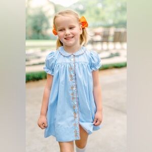 Blue Gingham Dress with Orange Accents